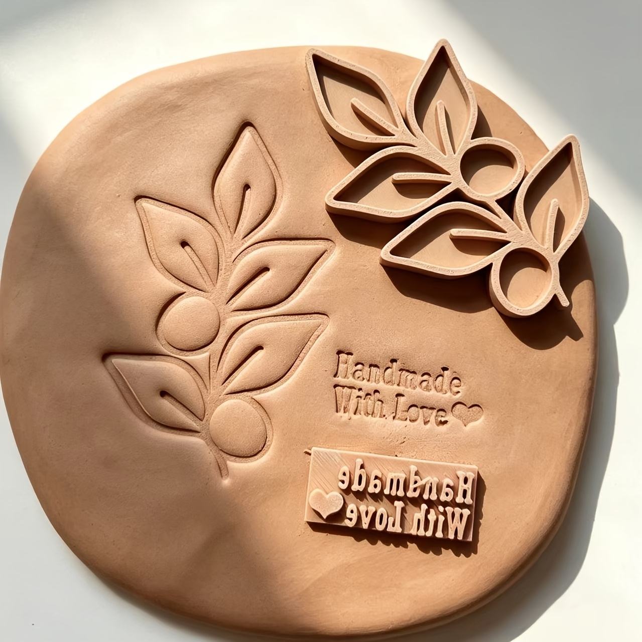 TEMU 2pcs Leaf And Fruit-shaped Pottery Embossing Stamps, Handmade Diy Soft Clay 3d Printing Molds, For Pressing Clear Patterns Unfired Ceramic Cups,