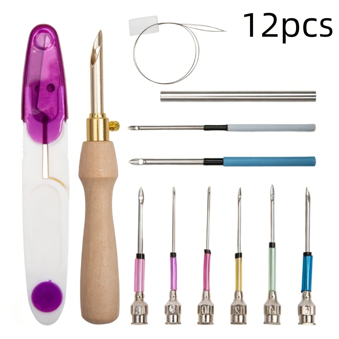 TEMU Un ensemble de 12 aiguilles à broder, comprenant des outils pour , un kit d'aiguilles réglables et un stylo à broder à manche en bois, parfait