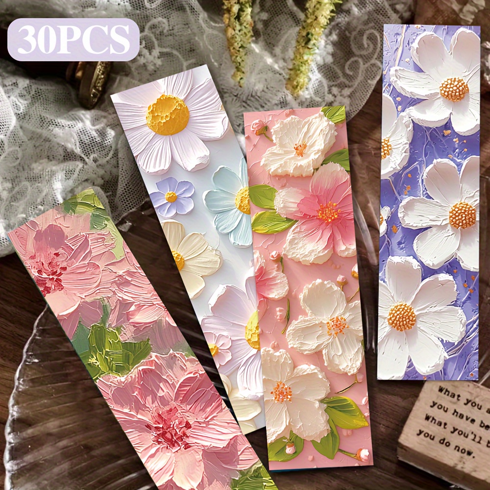 Image of 1pack/30pcs Floral Oil Painting Bookmarks Paper Graduation Commemorative Gift 3d Flowers Literary Premium Bookmark Card Student Reading Page Marker