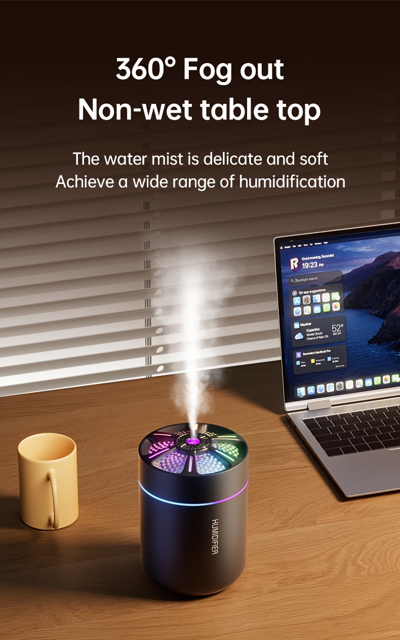 Set de 2 mini umidificatoare de aer de 180ML, cu lumini de noapte colorate și difuzoare de uleiuri esențiale, perfecte pentru casă, dormitor și utilizare în mașină, funcționează silențios