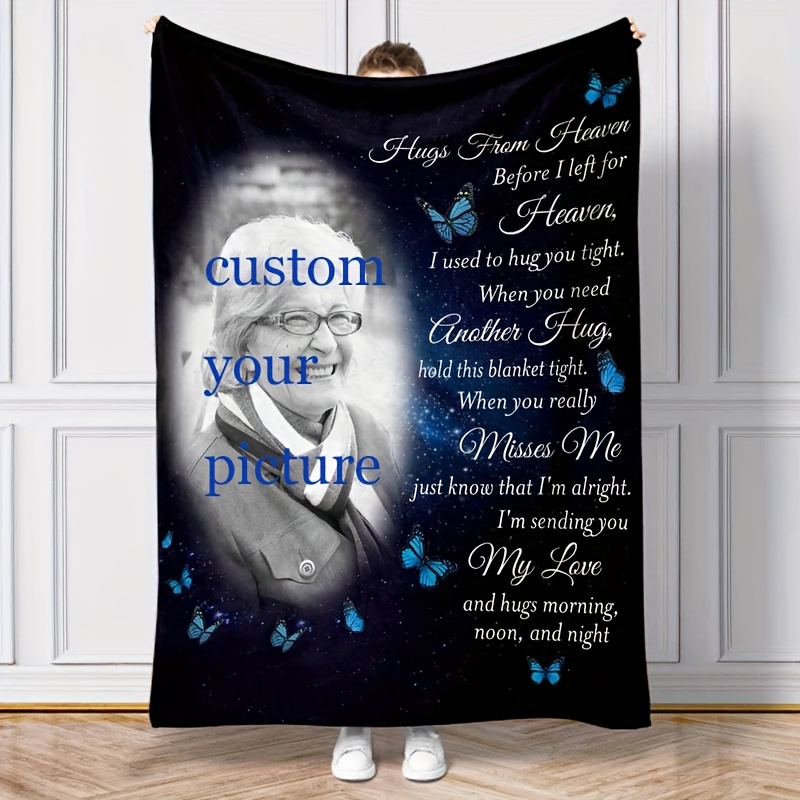 

Customizable Memorial Blanket With Single Sided Printing - 1pc 60x50inch Hugs From - Personalized Comfort Throw For Home, Office, Lunch - Thoughtful Gift