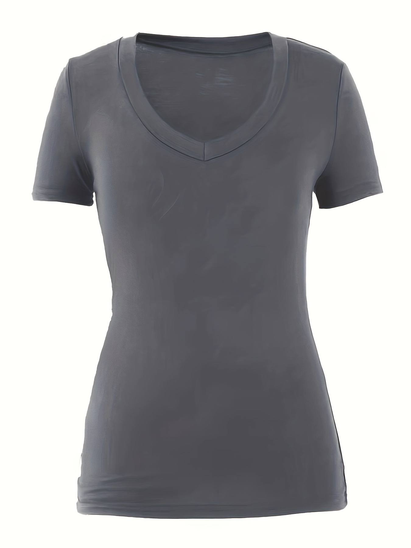 Plus Size Casual V-Neck T-Shirt for Women - Polyester Blend with 95% Polyester & 5% Spandex, Medium Stretch Knit Fabric, Solid Color, Suitable for Spring/Summer/Fall