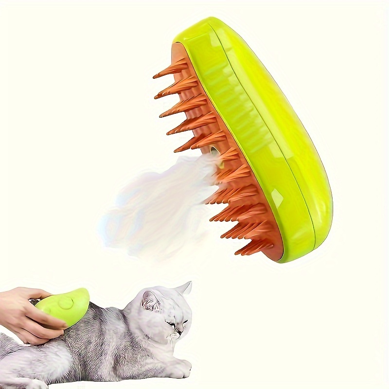

3-in-1 Self-cleaning Steamy Cat Brush - Usb Rechargeable, Rubber Bristles For Massage & Detangling
