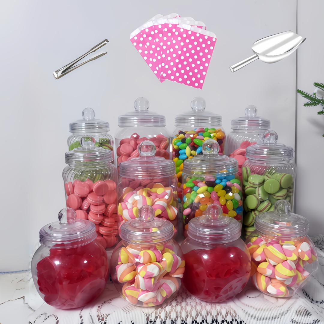 Square 6/12pcs Jar Retro Victorian Sweet Shop Kit Party Pack With Scoop, Tongs & Bags