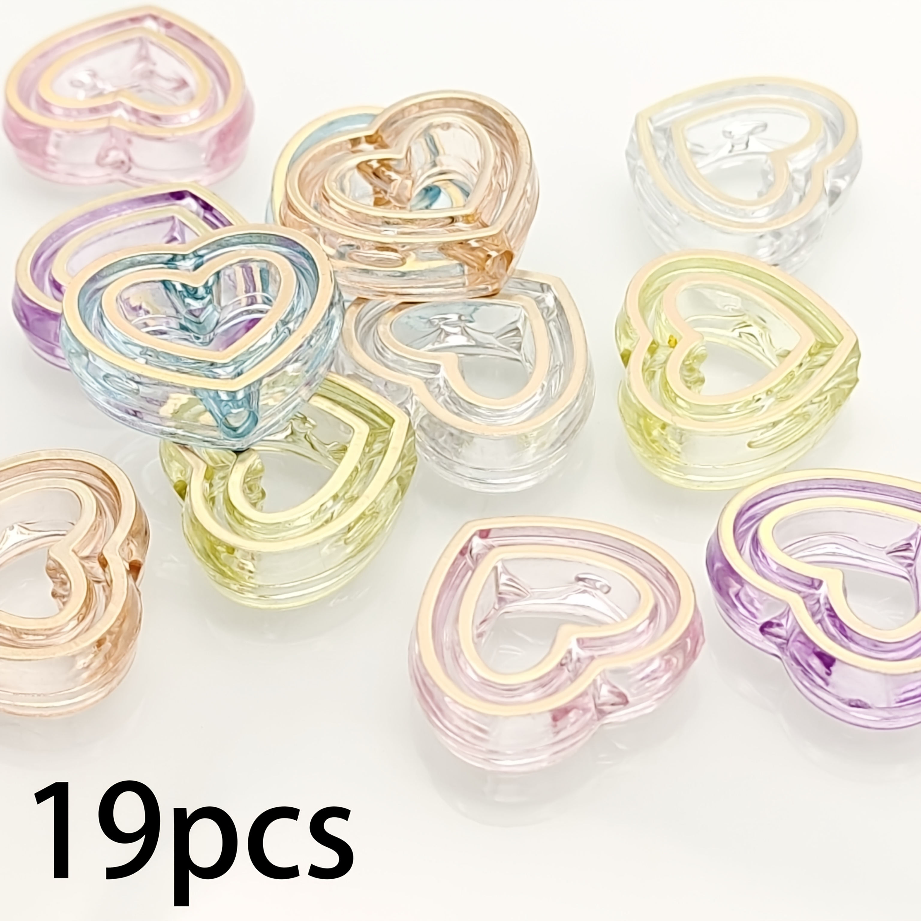 TEMU 19 pièces de perles acryliques de cœur de 24 mm à trou droit, matériaux d'artisanat ajourés pour bricolage, accessoires de décoration de