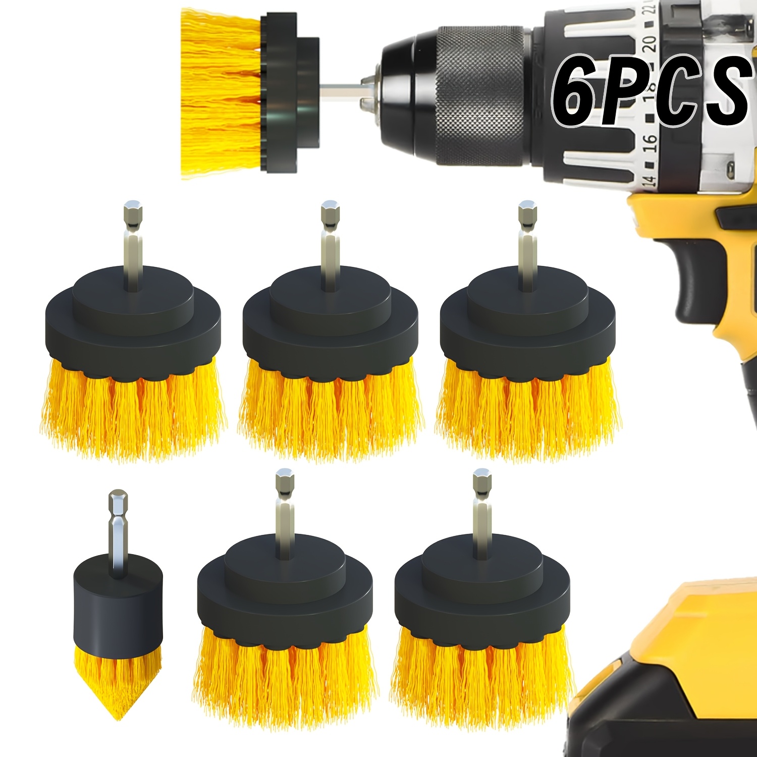 6pcs Set Of Drill Brush Accessories - Reusable, Durable Plastic, Suitable For Courtyard, Car, Kitchen And Bathroom Cleaning And Daily Use