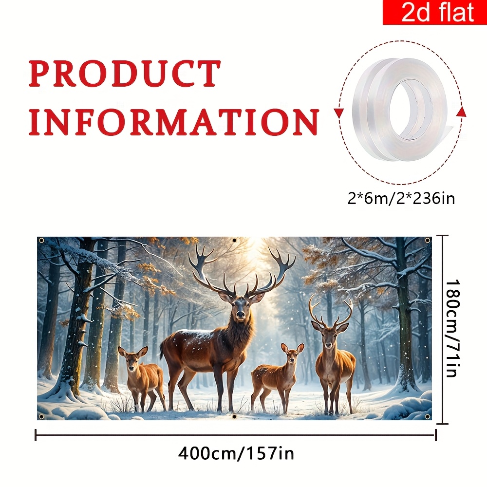 Image of 2d Flat, 2d Flat - 2d Flat, 2d Flat - A 2d Banner, 1pc, Featuring A Large Christmas-themed Mural For Garage Door Decoration, With A Design Of A Herd Of Christmas Reindeer. Made Of Durable Polyester
