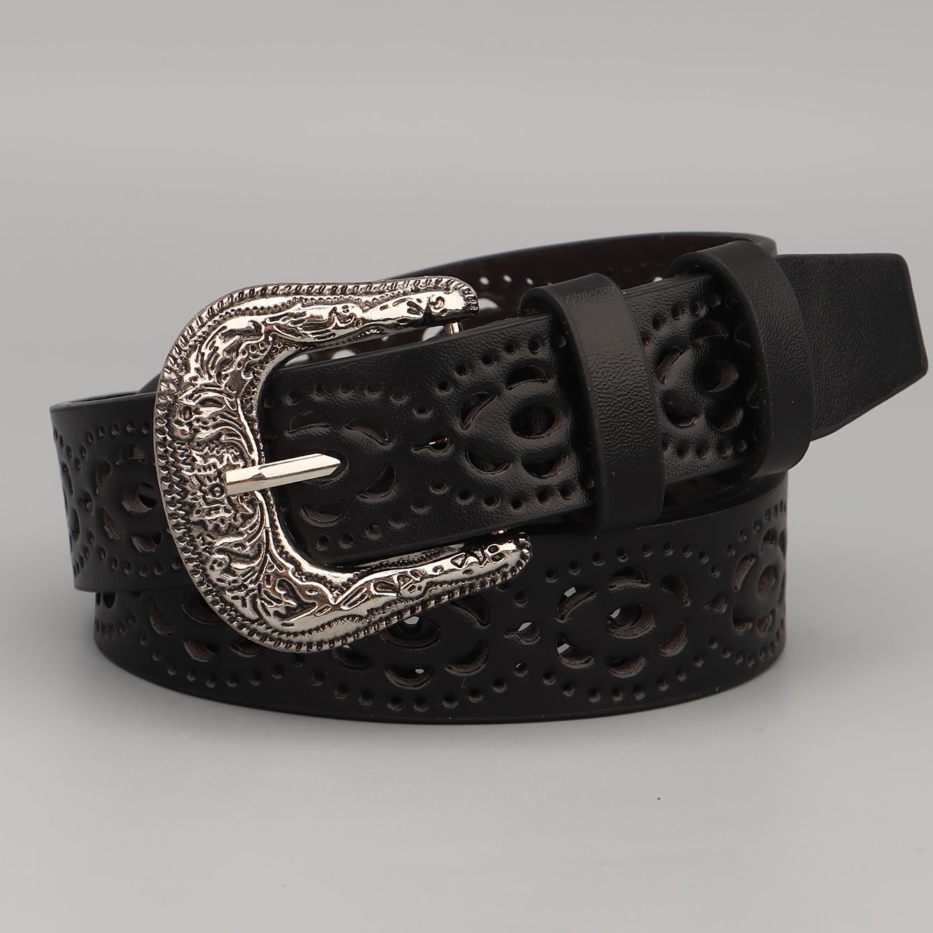 TEMU 1pc High-end Women's Belt, Hollow-out Vintage Korean-style, Trendy Casual Versatile Accessory For And Travel, With Metal Pin