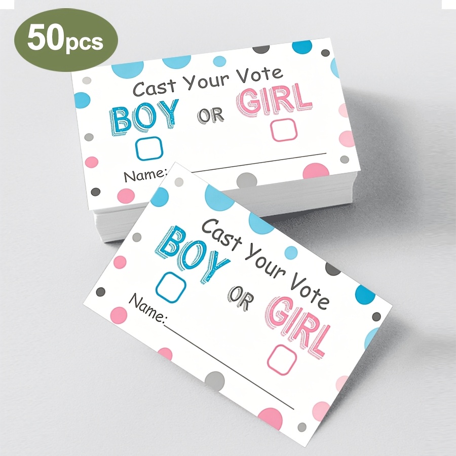 TEMU 50pcs Gender Reveal Cards Suitable For - Pink & Blue Sheets With Name Signing & Blessing Messages - Shower Game Props For Gender Reveal Party,