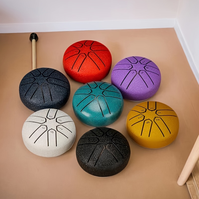 

Ensemble de à langue d'acier mini 6 , instrument de percussion handpan de 3 pouces avec maillets, éthéré en acier au portable pour et yoga - Plusieurs couleurs (sac de transport non )