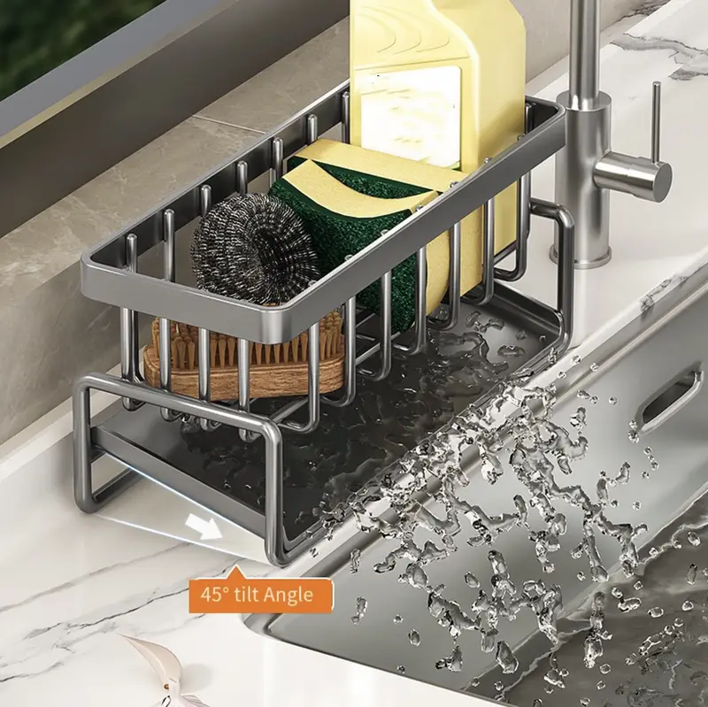 versatile kitchen bathroom organizer plastic sink caddy for soap sponges towels details 3