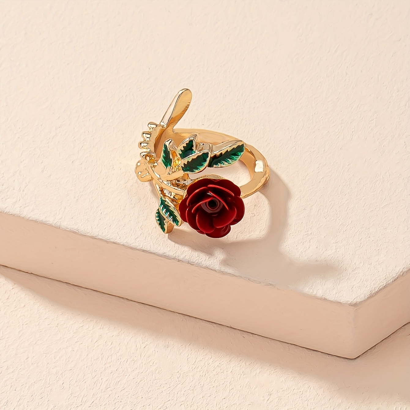 Women's Elegant Rose Flower Ring, Holiday Gift