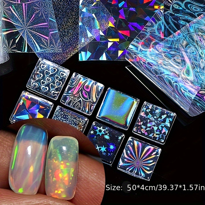 

Laser Nail Foil Transfer Stickers, Aurora Heart Star Design Nail Foil Transfer Decals, Nail Art Supplies For Women And Girls