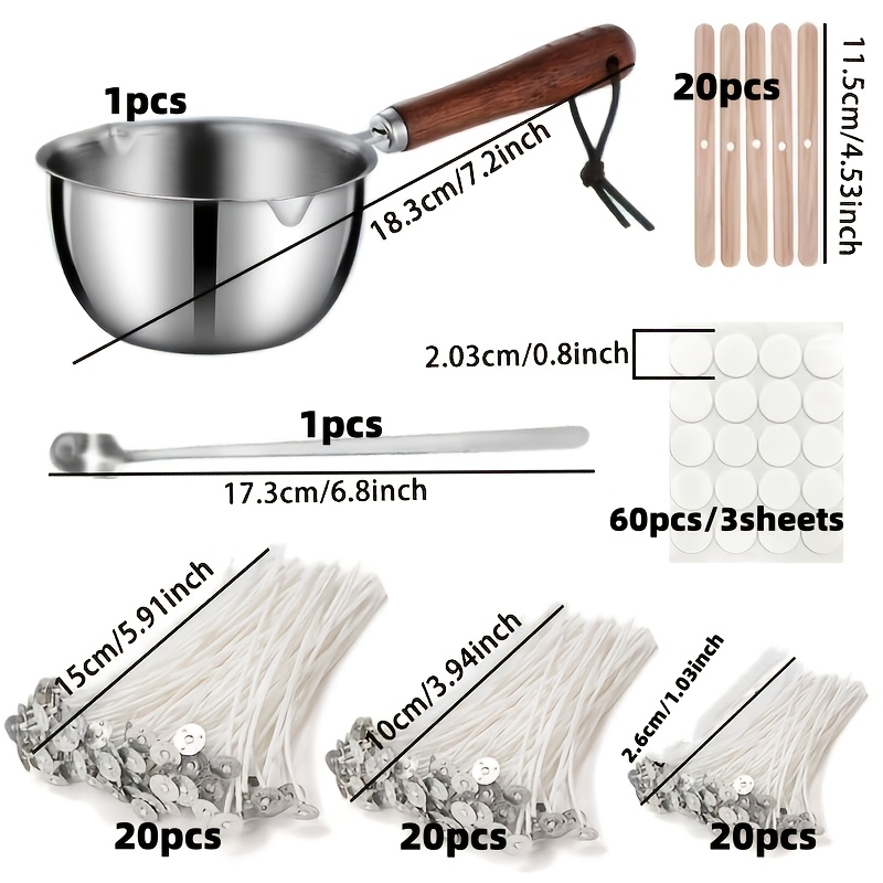E-shop NEUES Set zum Herstellen von Kerzenwachs zu Hause, inklusive Mini-Kerzenlöffel aus Edelstahl mit langem Griff, 60 Kerzenhalter, 60 Dochte (20