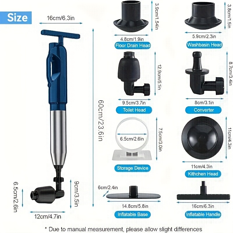 TEMU 1 Set Of Air Toilet Plunger Set, Air Plunger, High Pressure Toilet Clog Tool, Stainless Steel Toilet Toilet Dredge For Kitchen Sink, Toilet,
