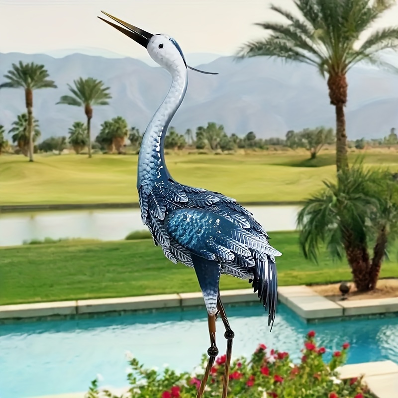 

Blue Metal Crane Garden Statue, Rustic Heron Sculpture For Outdoor Decor, Standing Sculpture For Yard, Patio, Lawn, Backyard, Garden Decor