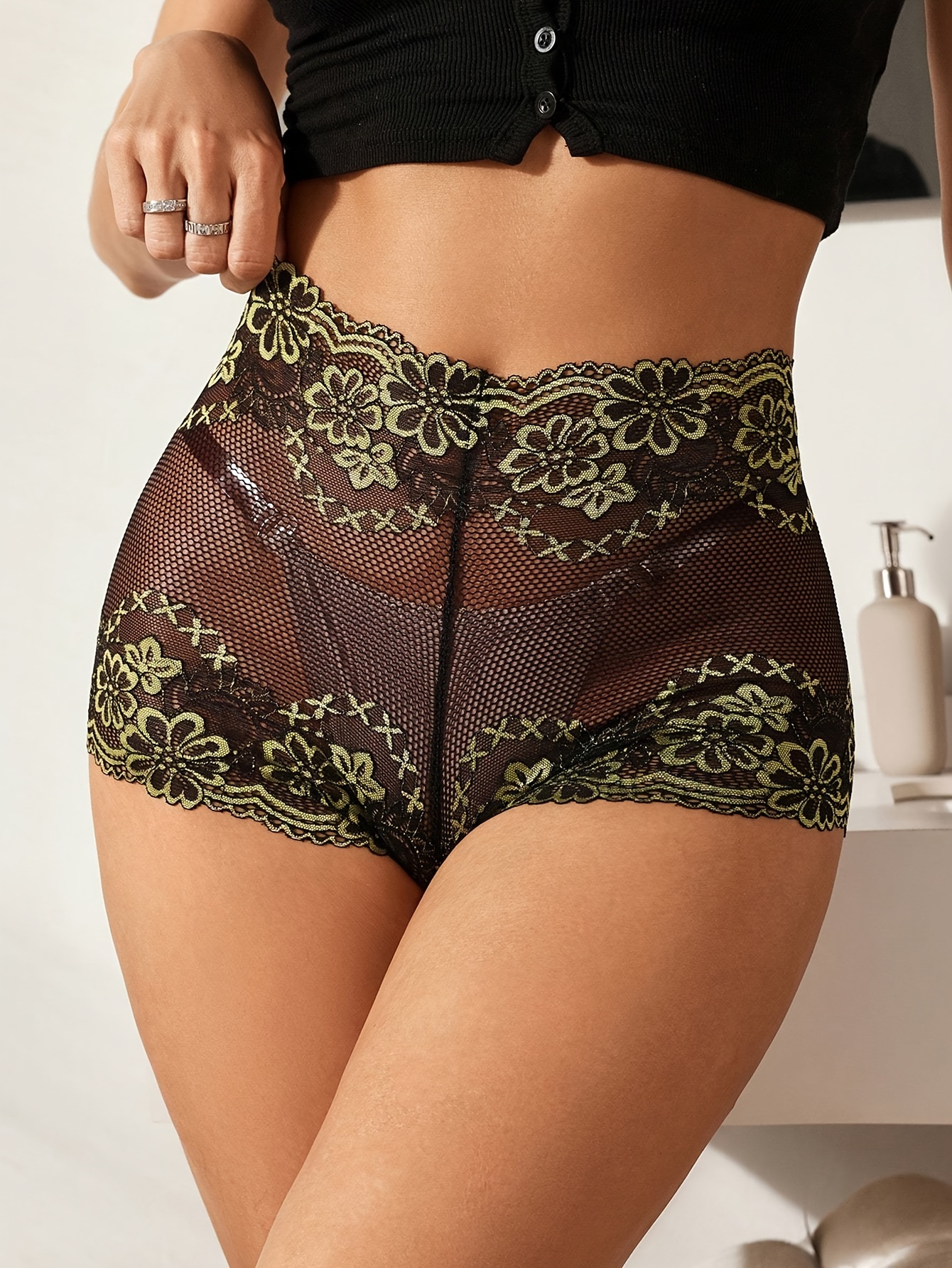 Sujetador Panty Sexy Encaje Verde Neón Liso Conjunto - Temu Mexico