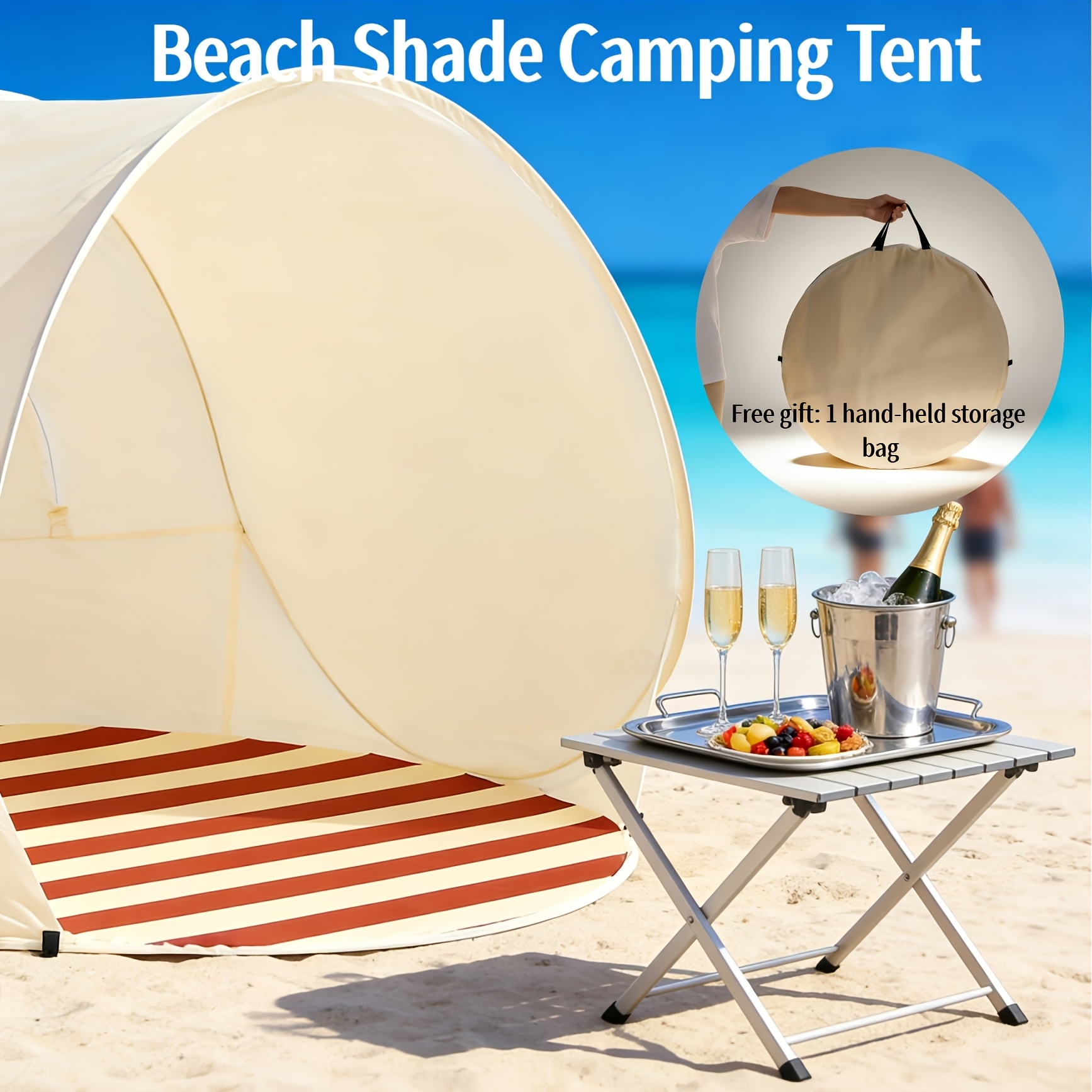 TEMU Pop-up Beach Tent With Uv Protection | Portable Sunshade Shelter For Family And Picnics | Easy Setup Beach Canopy For Camping, Moms, And Lawn