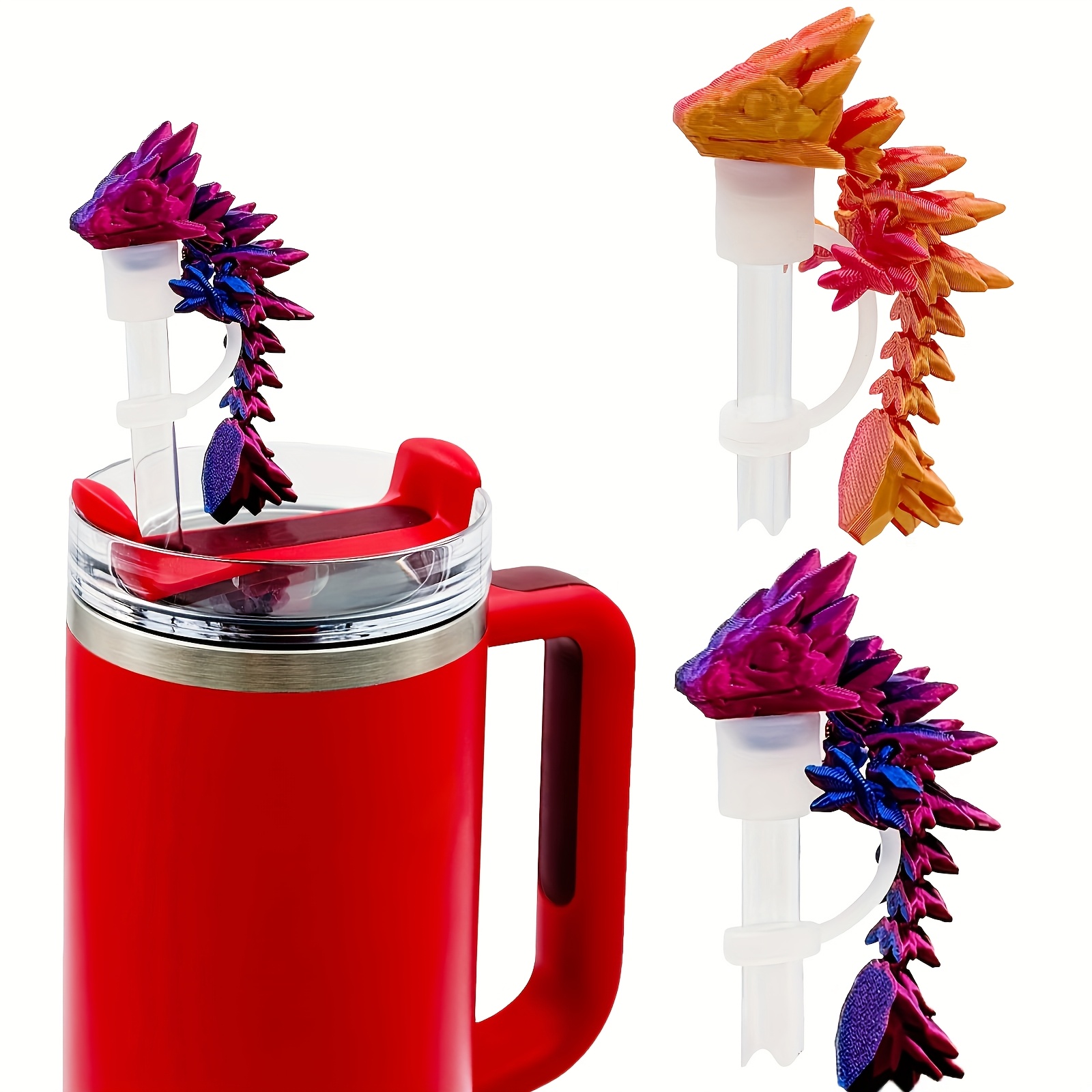 TEMU 2pcs Dragon Straw Cover Compatible With 30 & 40oz Straw Cup, Silicone Straw Topper With 3d Printed Dragon, Cool Tumbler Accessories Including 2