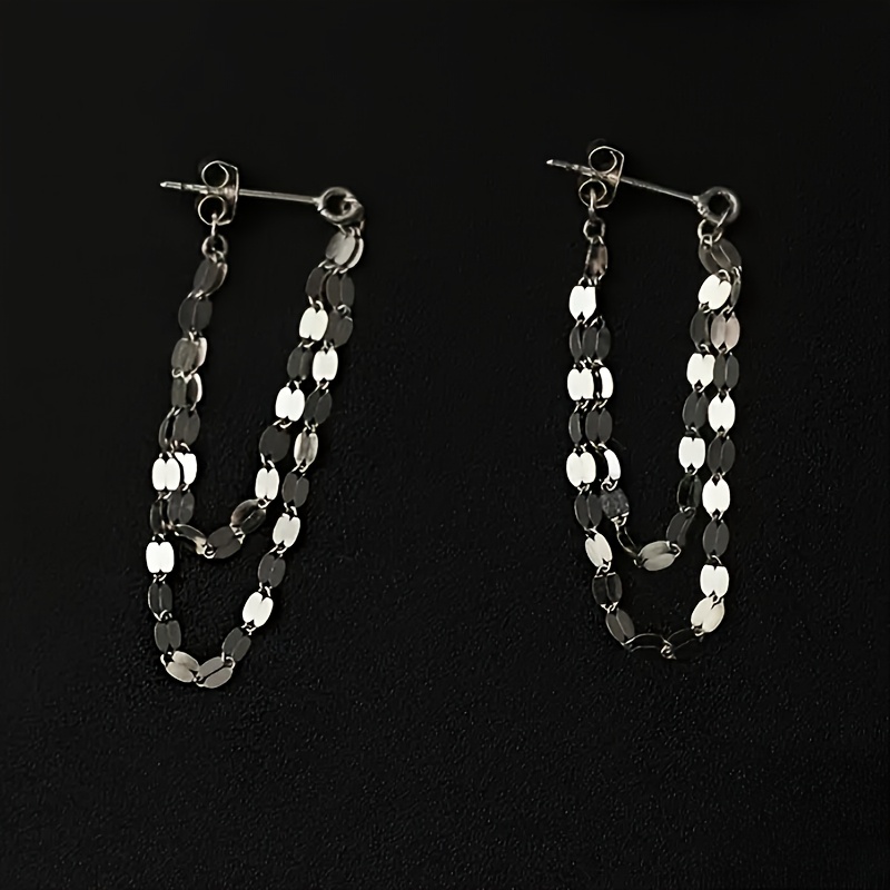 TEMU 1 Pair Women's Unique Temperament Double Chain Tassel Earrings, Elegant And Sexy, Suitable For Daily Gatherings, Parties, Dates, And Holiday