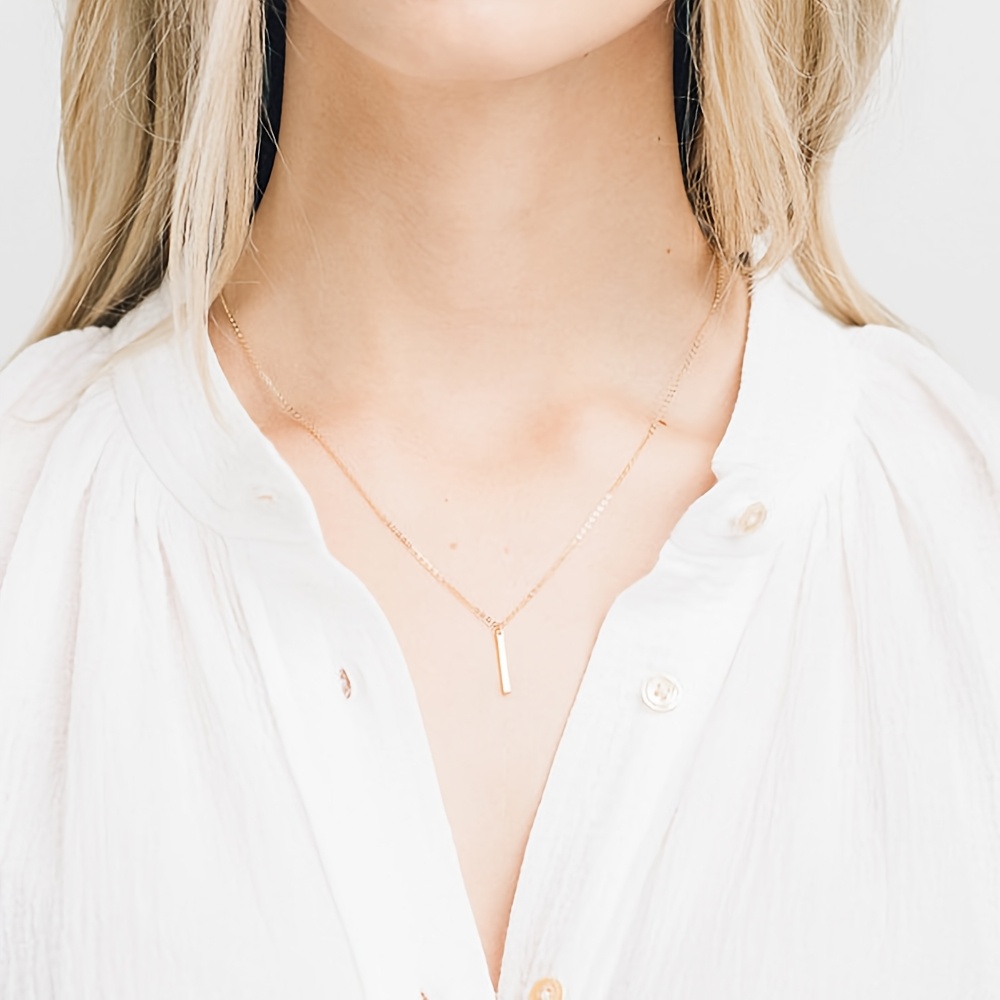 Stainless Steel Long Bar Pendant Necklace, Unisex