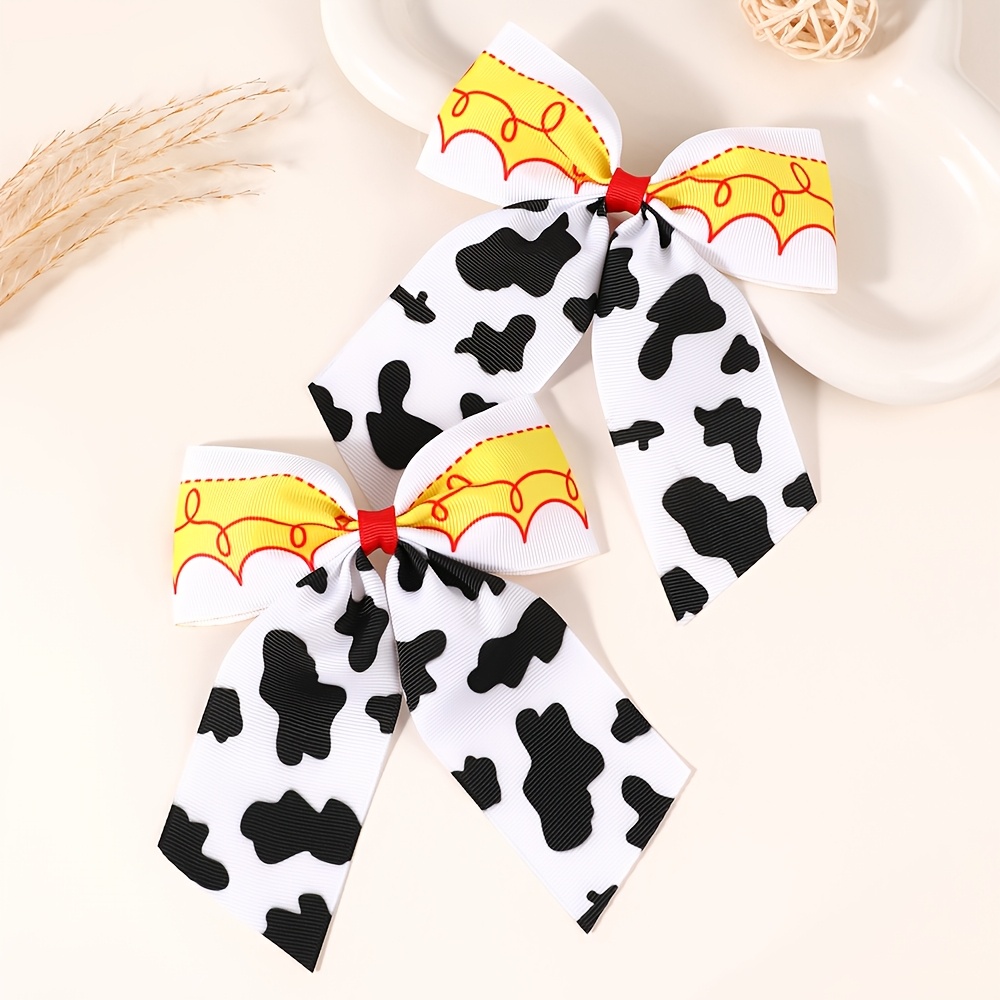 TEMU 2pcs Elegant Tartan Bow Hair Clips For Women Mini Plaids, Cow Print Bow Hair Barrettes Grosgrain Ribbon Bow Hairpins Hair Accessories For Daily