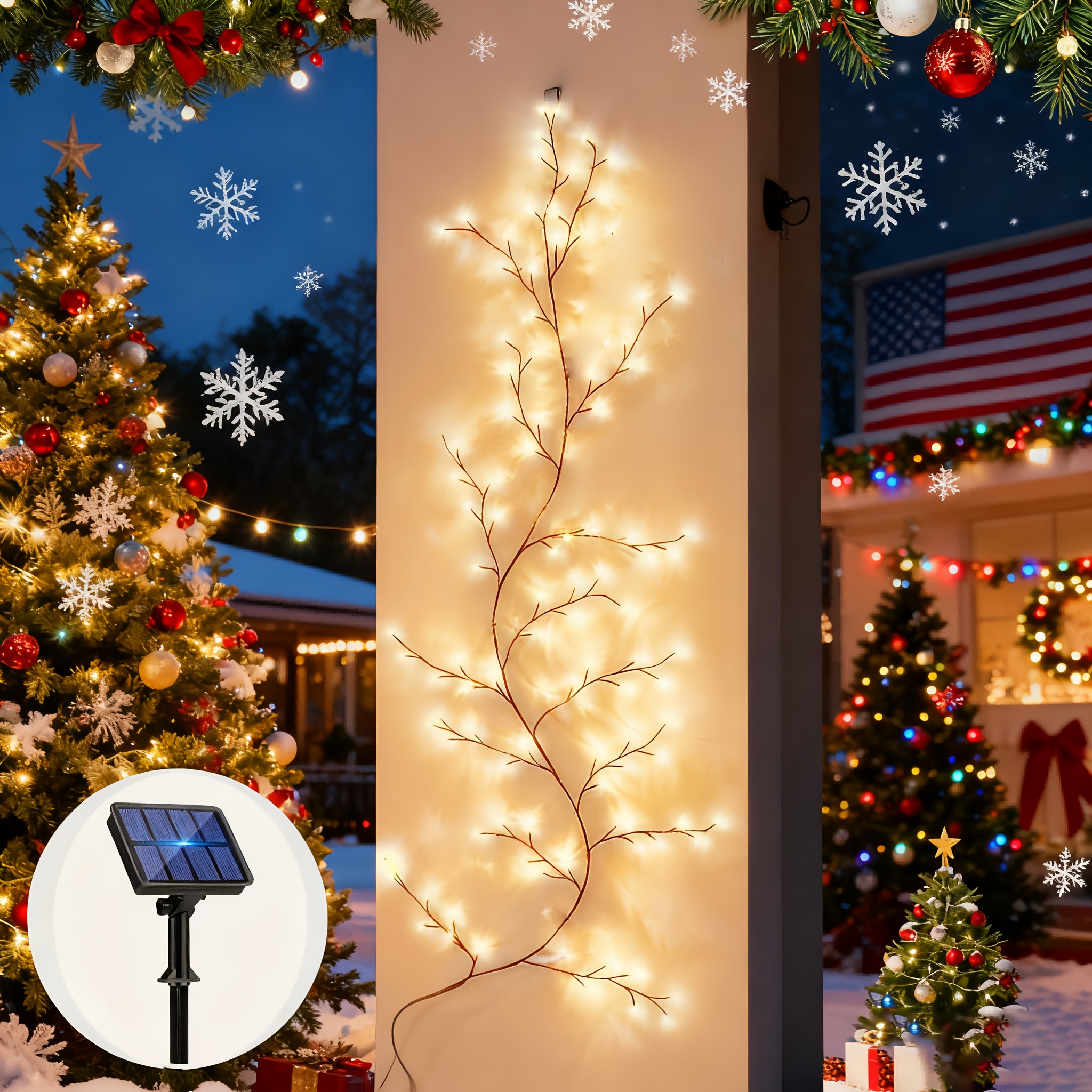 TEMU 1 Pack Of Solar Rattan Vine Patio Decorative Lights, 8 , Ip65 Rated, 72/96 Leds, Outdoor Landscape Lighting, Suitable For , Courtyard Gardens,