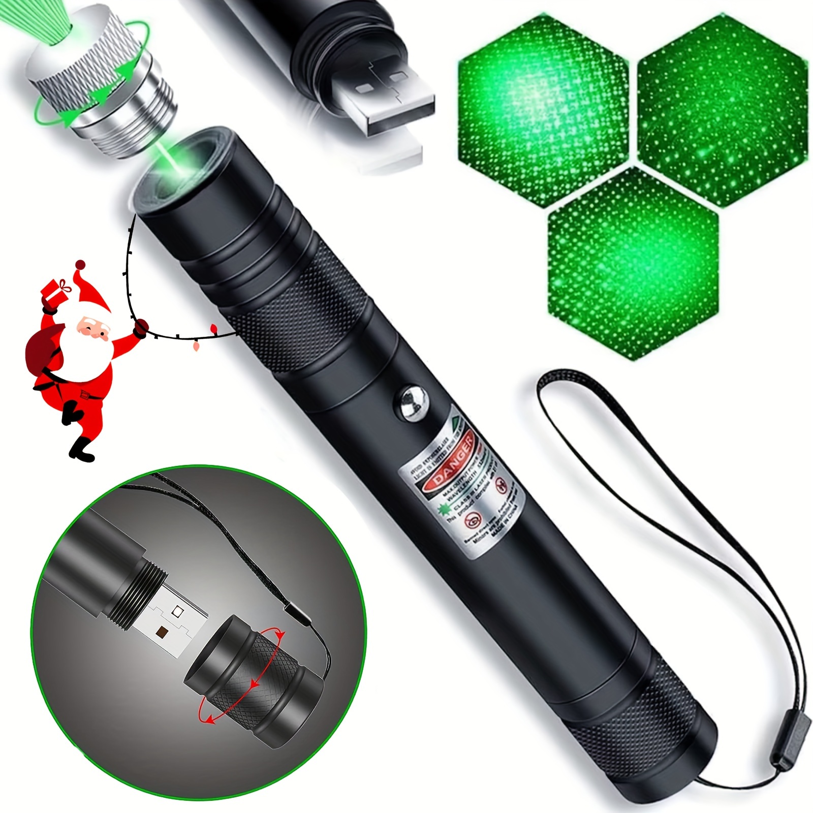 Puntero láser verde de alta potencia, puntero láser verde fuerte de largo  alcance, puntero láser recargable por USB, para presentaciones, enseñanza