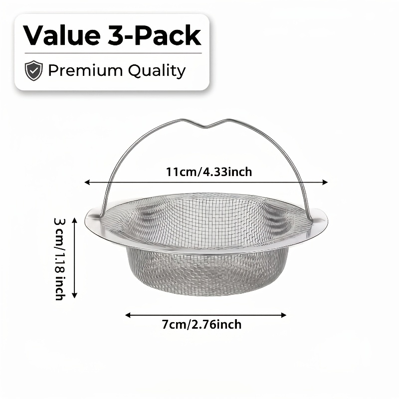 3pcs Stainless Steel Sink Filter With Handle - Rust-proof, Anti-clogging Mesh Filter For Kitchen And Bathroom Sinks, 201 Stainless Steel, Easy To Prevent Clogging, Kitchen Sink Filter