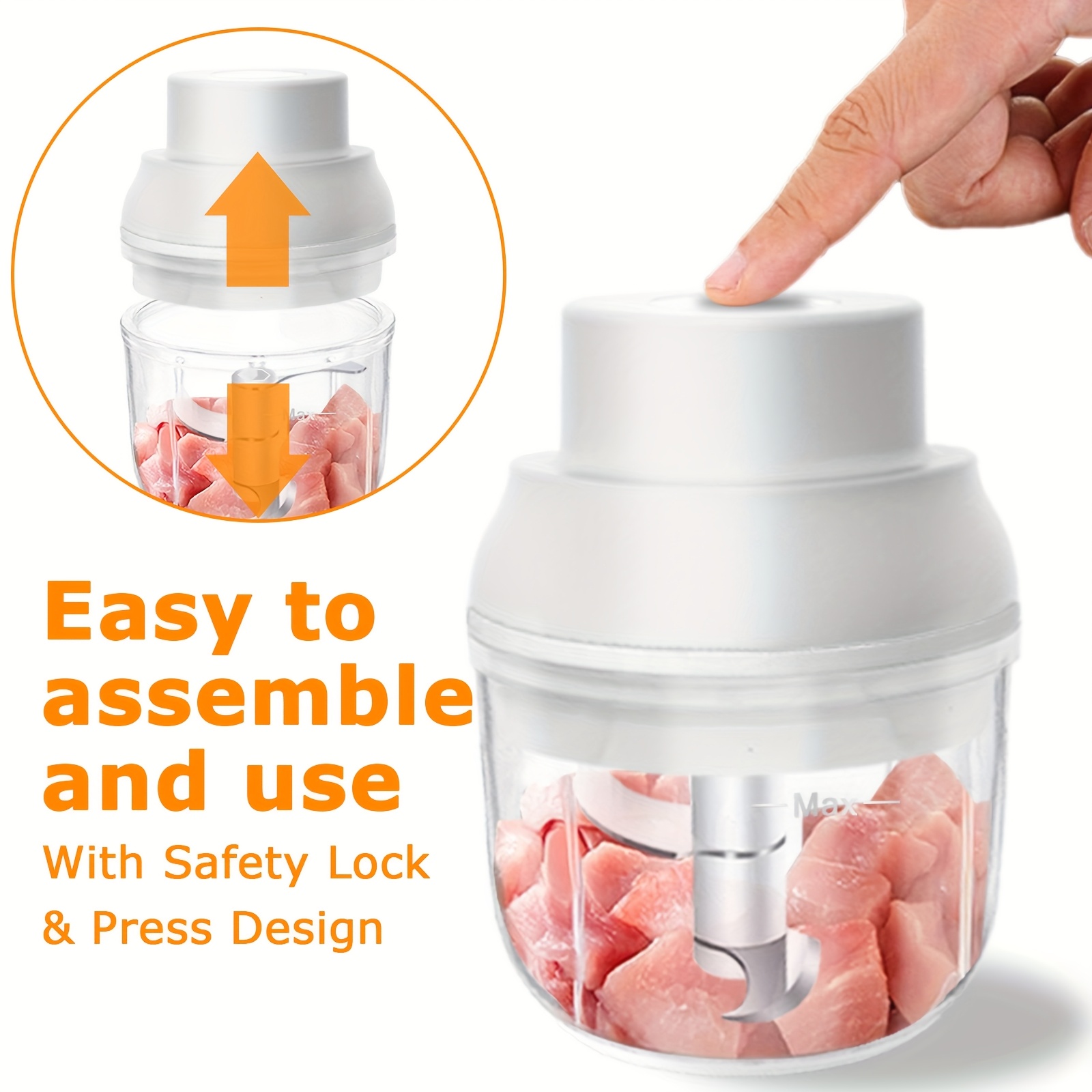 electric vegetable chopper mini food processor 1 cup meat grinder small food chopper with 3 stainless blades 45 watts for garlic onion pepper dicing mincing and puree portable and compact size suitable for outdoor camping and rv travel Product details 1