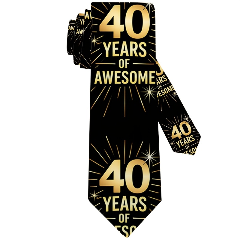 TEMU 1pc 1pcs Men' Birthday Print Necktie Suitable For Parties, Holidays & Casual Wear - Stylish Birthday Accessory, Machine Washable Tie - Perfect