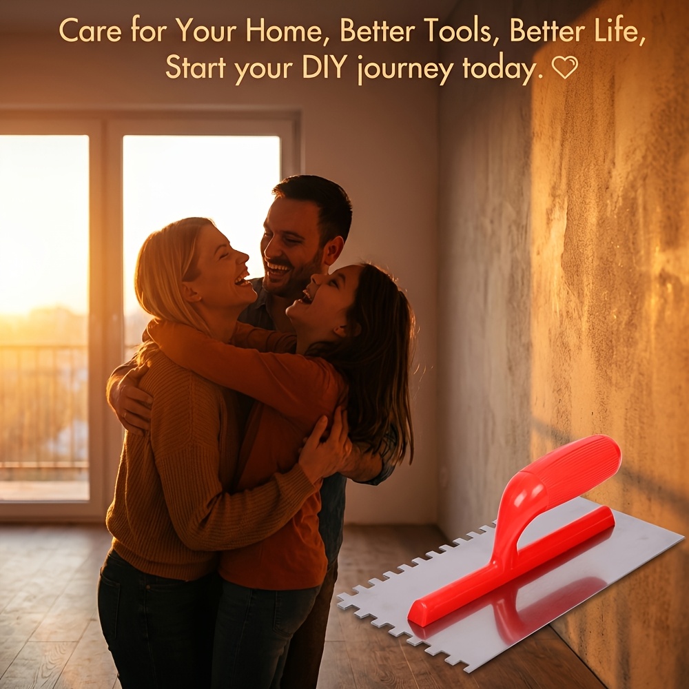 Squared Notch Tile And Flooring Trowel - 1/4" X 1/4" X 1/4" Stainless Steel Trowel - Ergonomic Plastic Handle - Spread /mastic - 11" X 4 3/4" Blade