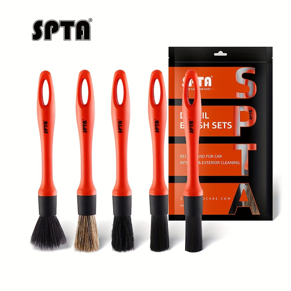 

Spta 5pcs/set Horse Hair Bristle Brushes For Car Auto Detailing Dashboard & Wheels Cleaning Washing