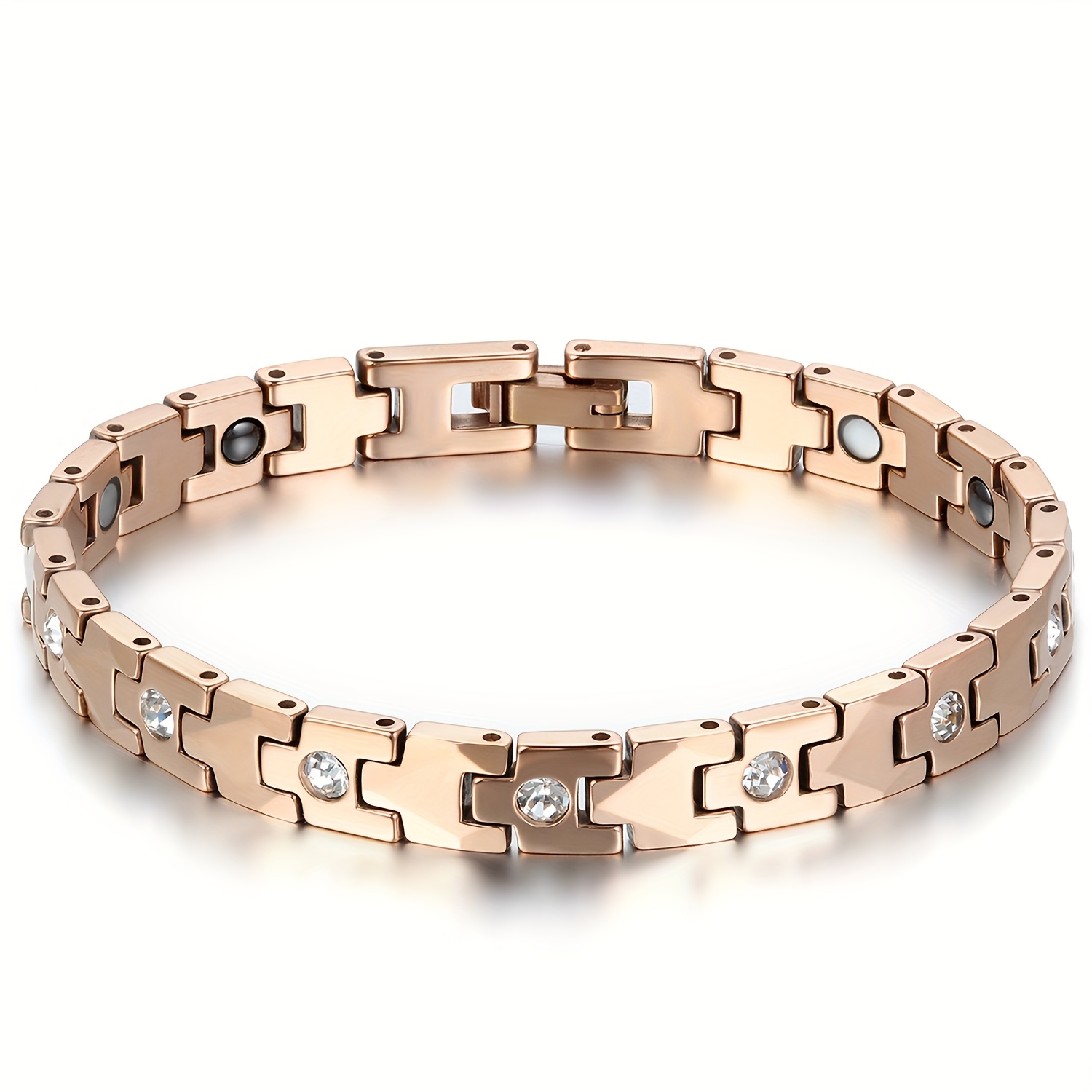 Image of Fashionable Classic Steel Women's Bracelet Inlaid With Sparkling Rhinestones