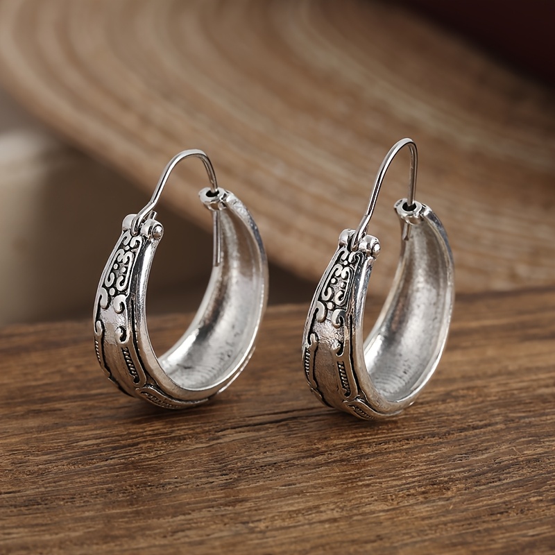 Image of Boho Earrings, Silvery Color Women Earrings, Artisian Earrings, Gift For Her, Silvery Textured Earrings