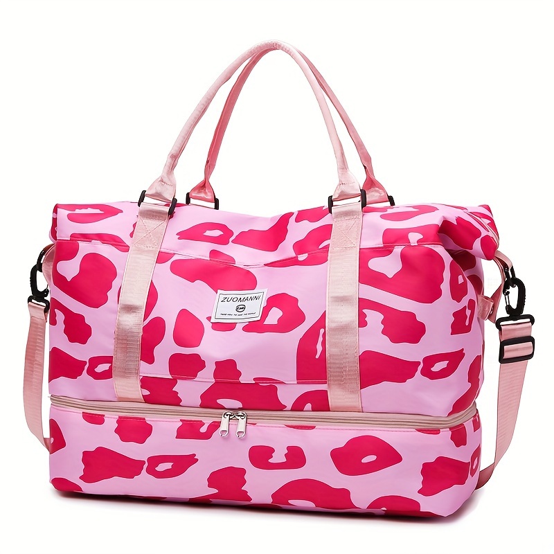 Image of Business Short-trip Suitcase, Outdoor Leopard Print Sports & Fitness Bag, Cow Print Women's Handbag, Leopard Print Holiday Gift Bag, Shoe Compartment Travel Yoga Bag