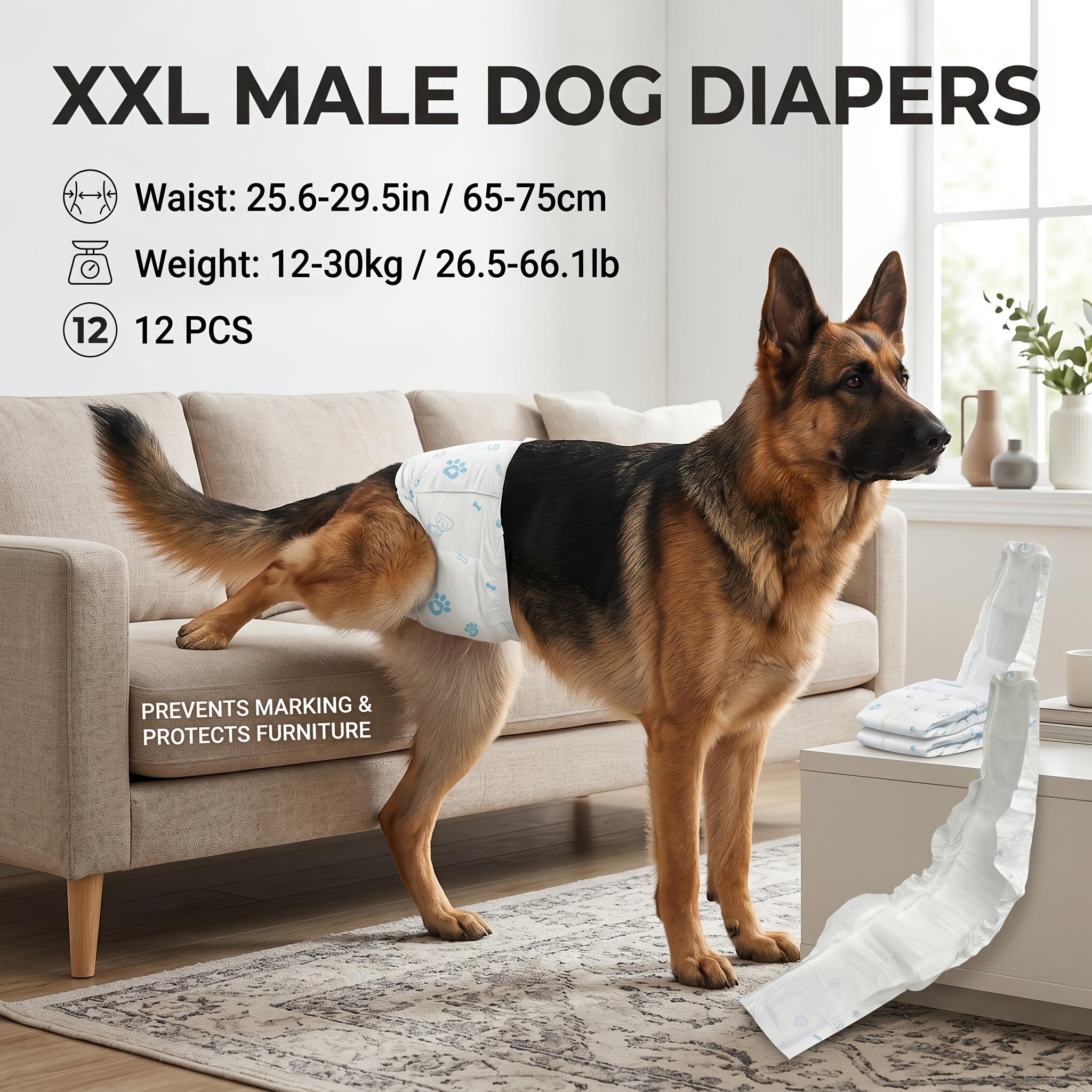 TEMU 12pcs Male Dog Xxl Leak-proof Diapers For Samoyed Malamute Rottweiler Fast Absorption Essential