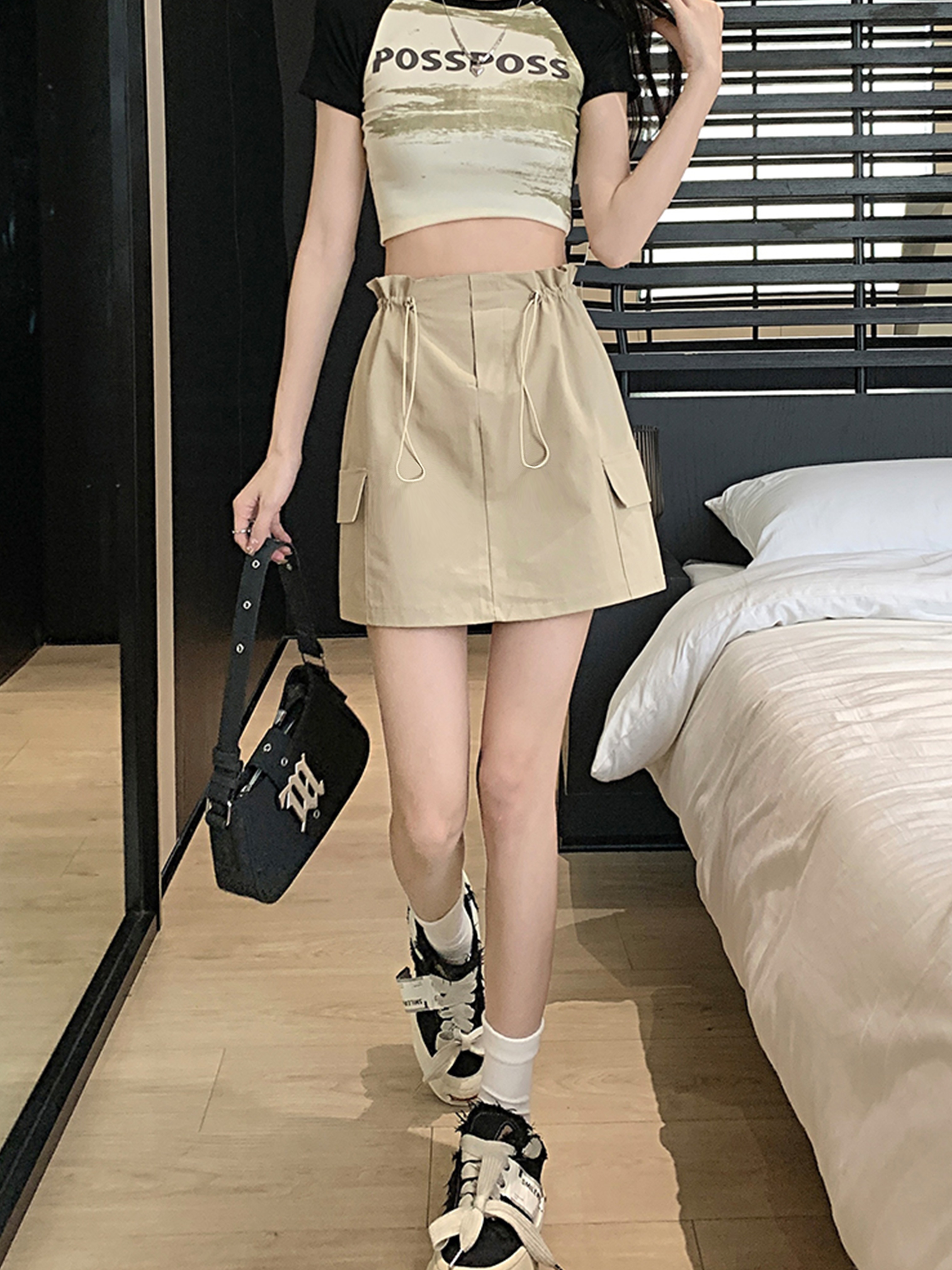 high waist drawstring cargo skirt women retro Temu New Zealand