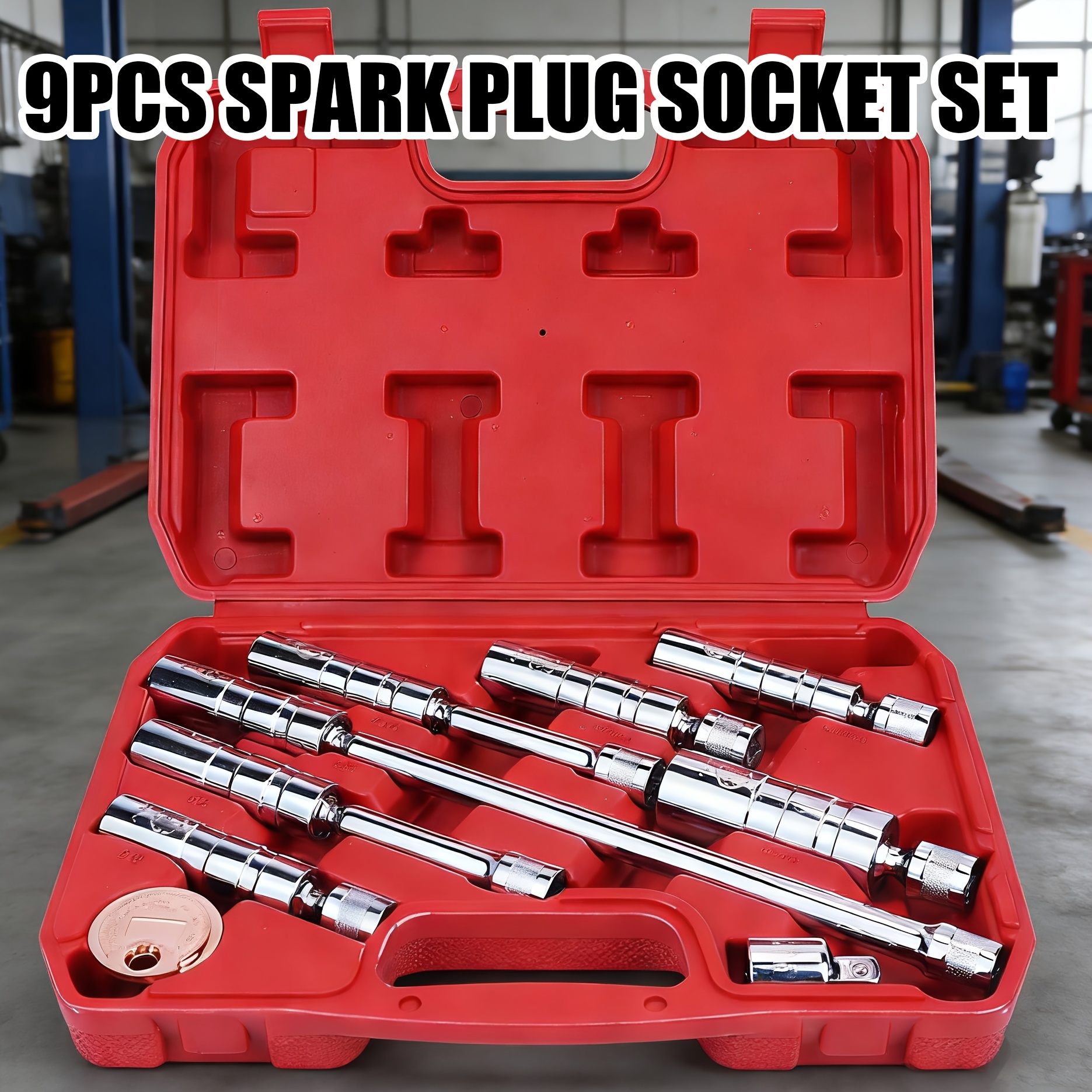 TEMU Seketman 9pcs Socket Set, 3/8"inch Drive Set, Made, Magnetic Swivel Spark Plug Socket Set With Tool, Metric And Sae Size, With A Socket Reducer
