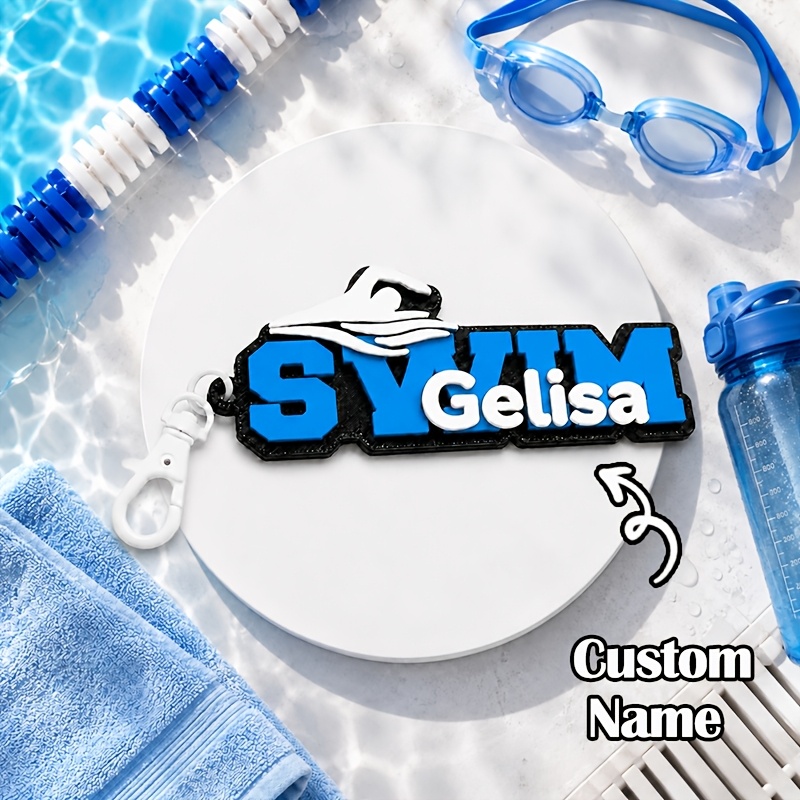 TEMU [custom] 1pc Custom Name Swimming Keychain, Keychain For Sports Enthusiasts, Personalized Letter Backpack Keychain, Durable Keychain, Back-to-