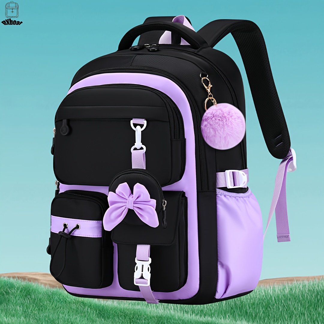 TEMU Bxboat 1pc Casual Bow Backpack, Lightweight And High-capacity School Backpack For Teen-girls With Laptop Compartment, Cute Book Bag, Outdoor