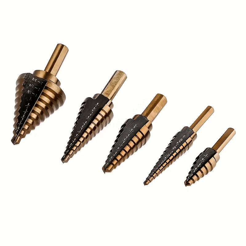 Image of 5pcs/ Cobalt High Hss Co Drill Bit Set - Coated, 5pcs Assorted Sizes Round Shank
