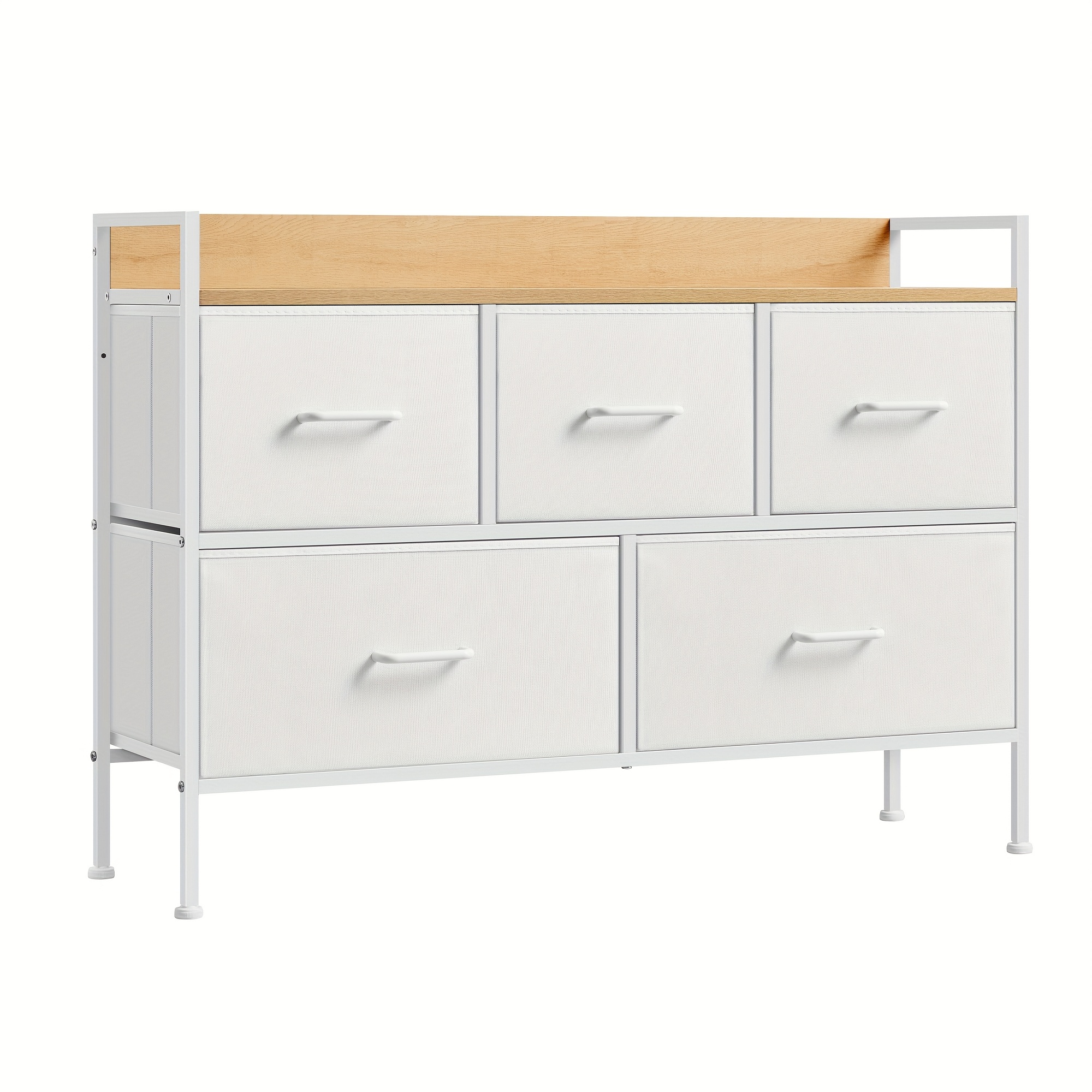Image of Chest Of Drawers For Bedroom 5 Fabric Drawers With Handles Storage Organiser Unit For Living Room Hallway , Storage Drawer Units