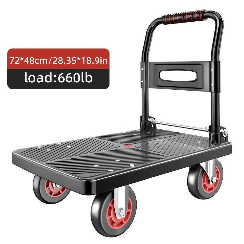 TEMU Folding Flat Cart With And Swivel Wheels For Moving, Carrying Goods, And Home Renovation - Portable Hand Cart Load Capacity Of 660 Lbs