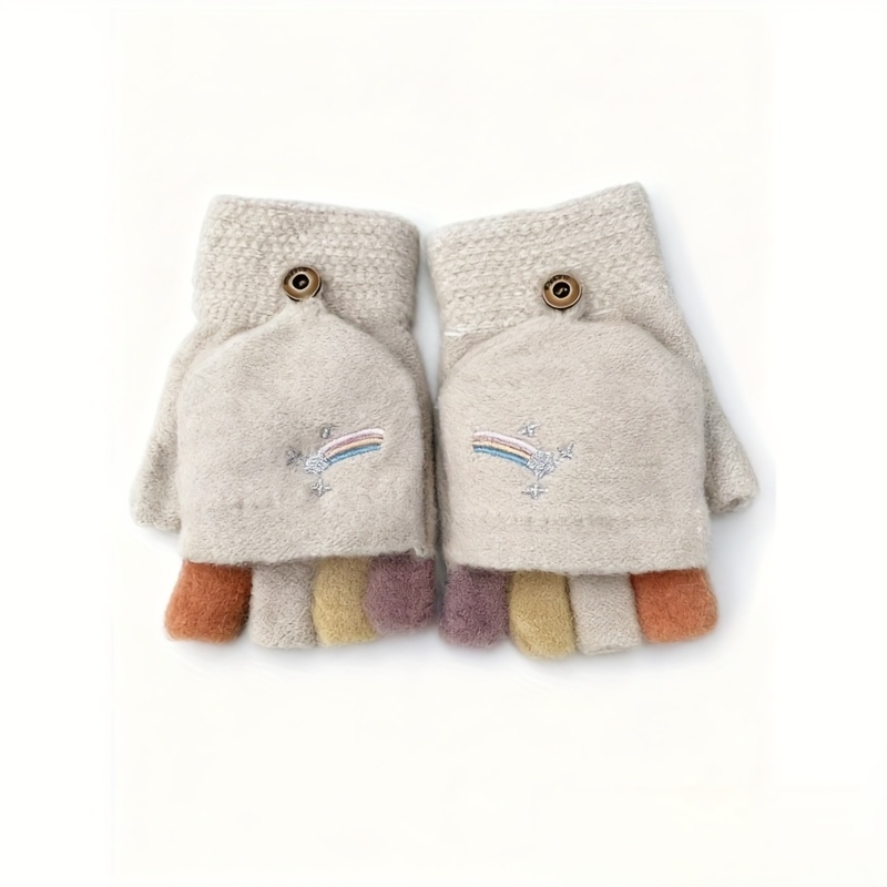 TEMU 1 paire de gants d'hiver doigts à rabat, gants d'écriture épais et doux, gants thermiques mignons et tendance
