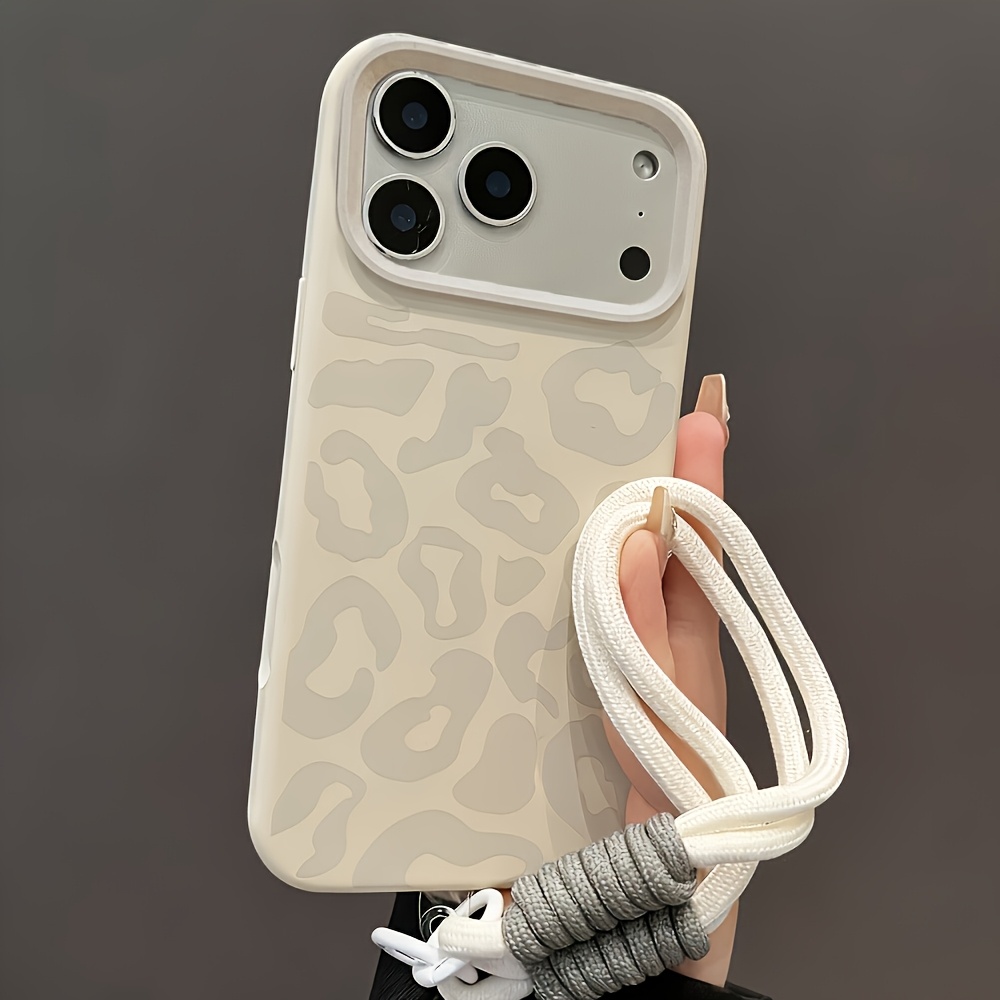 TEMU Phone Case - Stylish Leopard Print Shockproof Mobile Phone Case With Short Rope Wristband For Iphone 18 Pro Max 17 Pro 17 16 16 15 14 13 12 Pro