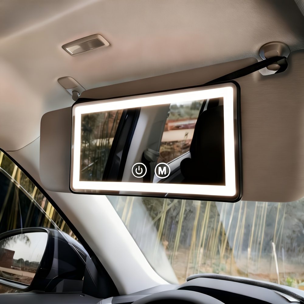 Portable Car Vanity Mirror, Compact Makeup Mirror, Sun Visor Mirror, Battery-operated Smart Led Car Mirror