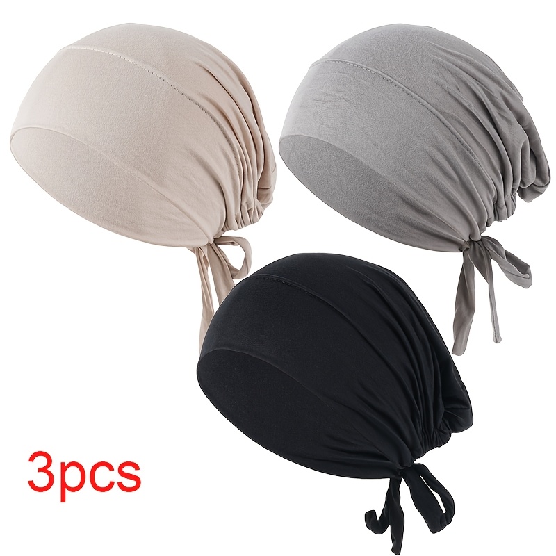 TEMU 3pcs Eid & Ramadan Satin Base , Ultra Soft High Stretch Skin-friendly Headband , Ideal For Chemo And Postpartum Wear, Daily Head Wrap (color