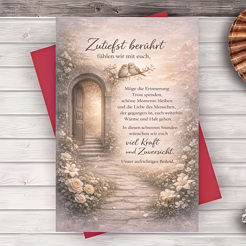 Image of 1 Envelope And 1 Greeting Card Sympathy Card For Loss And Remembrance With Gentle Birds And