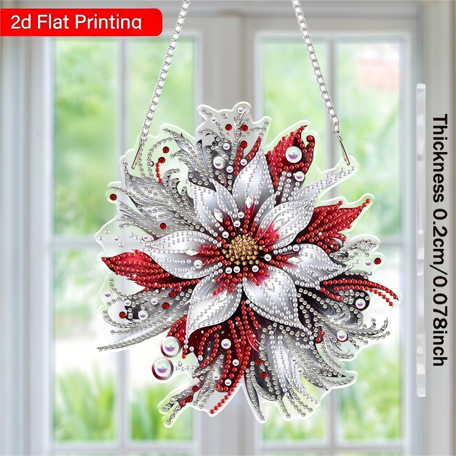 Image of 2d Flat Rose Hanging Set For Adults, Special Shaped Heart Diamond Painting Pendant Jewelry Kit, Diy Crystal Rhinestone Gemstone Home Decor And Gift, 2d Flat